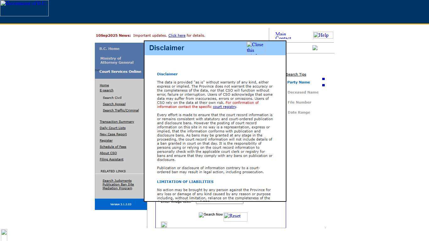 CSO - Search Civil By Party Name